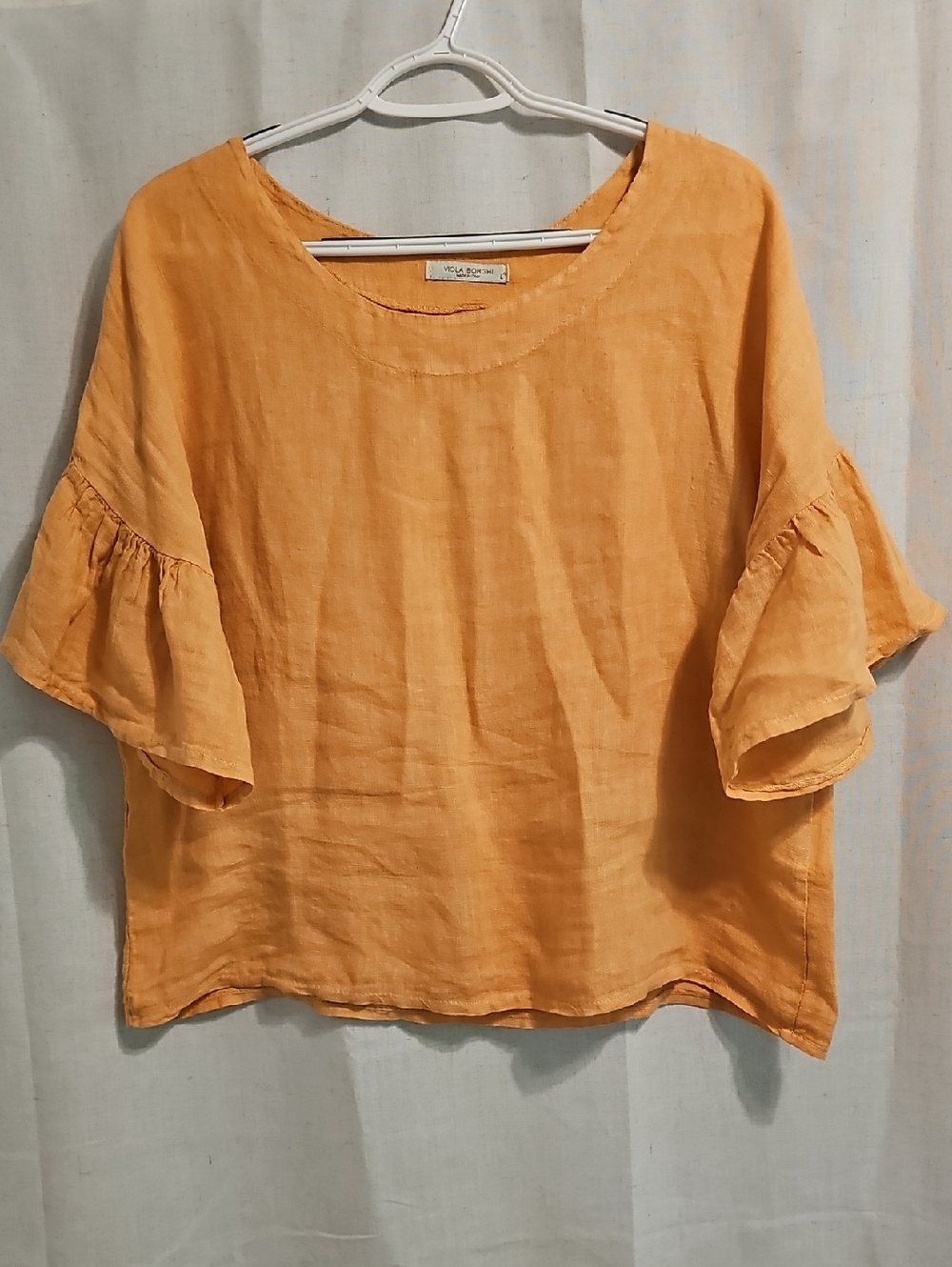 Orange Linen Ruffle Sleeve Top